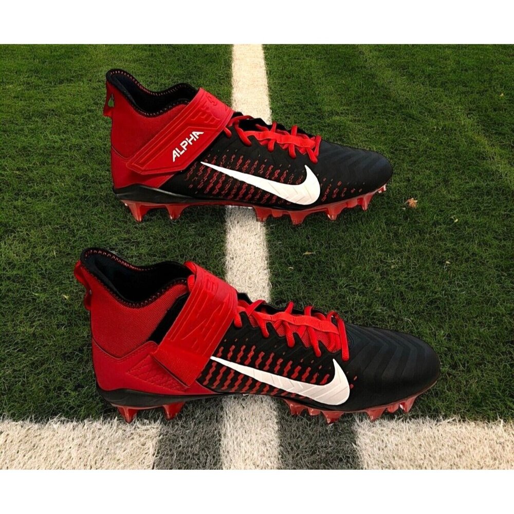 Nike Men’s Alpha Menace Pro 2 MID Football Cleats Black/Red Size 13 BV3945-600